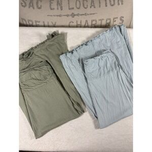 Coin 1804 Women's Maxi Skirt Set 2pc Blue & Sage Cotton Small USA